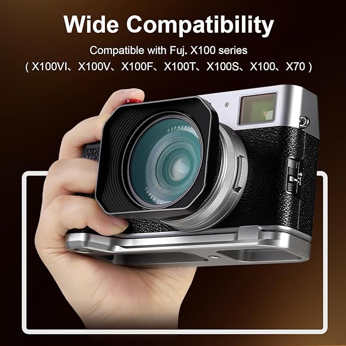 Haoge Square Metal Lens Hood with 49mm Uv Filter Adapter Ring for Fujifilm X100VI Fuji X100V X100F X100T X100S X70 Fuji Photo Camera Accessories LH-X1006B Black