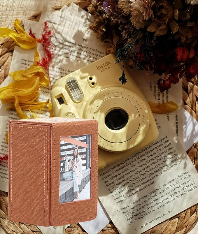 Orga'Neat Picture Holder Storage Case for Fujifilm Instax Mini Film 12/11/90/40/9/8/7/7+/EVO, PU Leather Photo Holder with Pocket Outside, up to 50 Photos (Brown)
