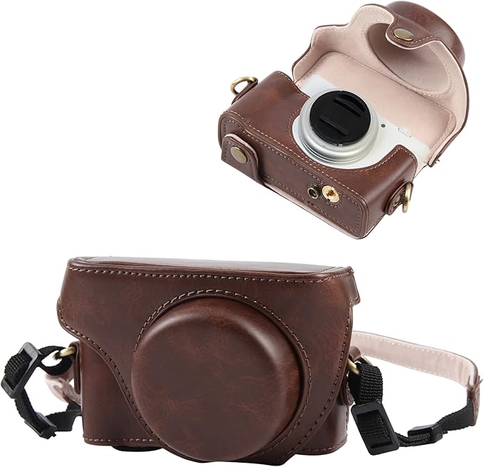 PULUZ Digital Camera Case for Sony ZV-1F Vlog Camera,Full Body Leather Camera Bag with Sony ZV-1F Case Shoulder Strap-Travel Protective Carrying Storage Bag (Coffee)