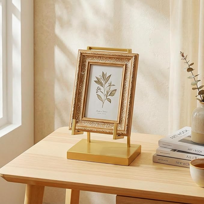 Shimeyao Metal Display Easel Stand Gold Tabletop Easel Stand Modern Abstract Tabletop Display Holder for Books Plate Photo Frame Artwork Record Albums(8 x 5 x 3 Inch)