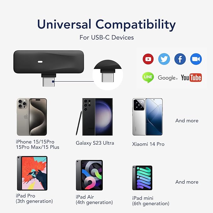 RGBlink Wireless Lavalier Microphone for iPhone 17,16,15 Pro Max, USB C Smartphone, Android - 2pcs Noise Canceling Wireless Clip on Lapel Mic for Recording Vlogging,Interview,Gifts for Content Creator