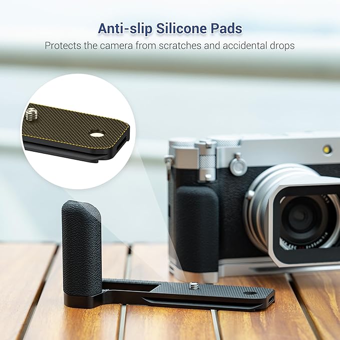 GFX 100RF Hand Grip Handgrip for Fujifilm Fuji GFX100RF Camera, Metal GFX100 RF L Bracket Holder with Built-in Arca Quick Release Plate & Battery Compartment Opening Anti-Slip Microfiber Pads - Silver