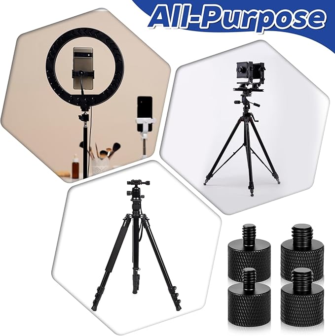 4 Pcs 1/4 to 3/8 Tripod Screw Adapter, 1/4 Male to 3/8 Female & 3/8 Male to 1/4 Female Black Aluminum Alloy Camera Tripod Screw Adapter for Camera Monitor, Mount, Microphone Stand