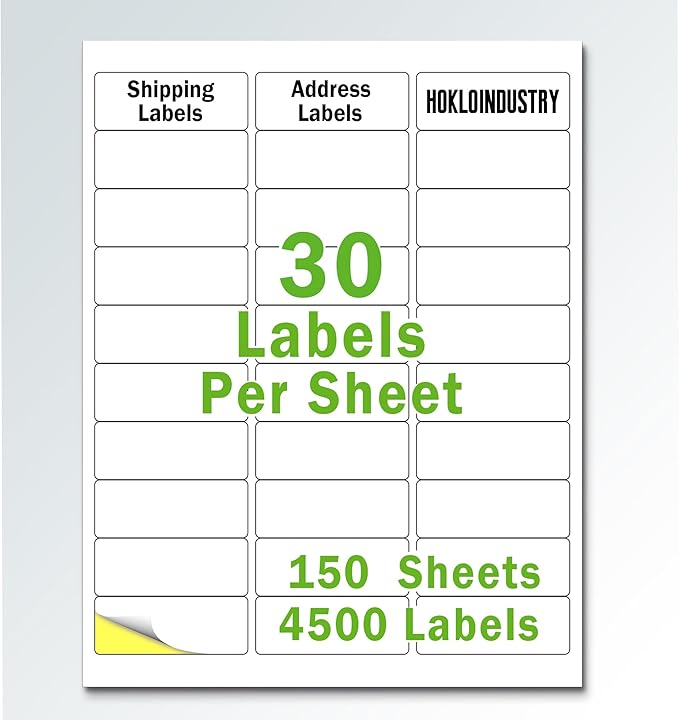 1" x 2-5/8" Address Labels,Printable Mailing Labels for Laser/Inkjet Printer,Permanent Adhesive Blank White Labels,Totally 4500 Sticker Labels(150 Sheets)