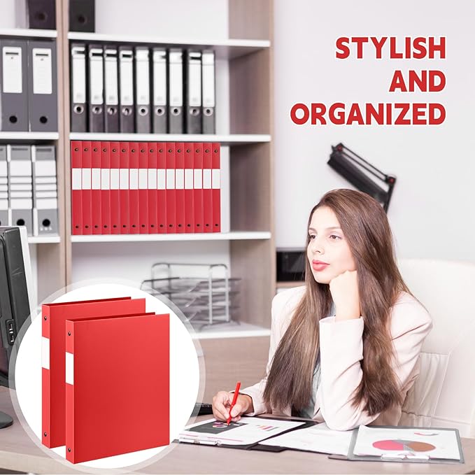 Henoyso 36 Pcs 3 Ring Binder 1/2'' Round Fits Letter Size 8.5'' x 11'' Paper Plastic Flexible Binder Holds 140 Sheets with 1 Pockets Versatile Organizer for Home Office School (Red)