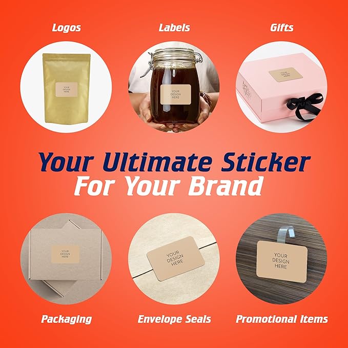 100 Custom Vinyl Stickers - Upload Your own Image, Text, Design, Logo - Personalized Logo Labels for Handmade, Packaging, Bottle, Jars, Candle, Brand Stickers (Brown, 6x4)