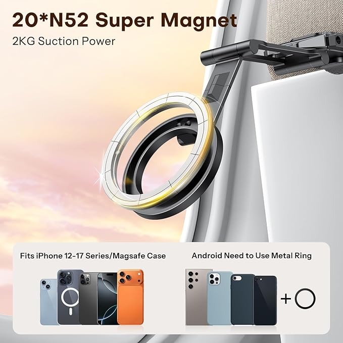 OMOTON [2 Pack-TP02 Pro] 360°Rotating for MagSafe Tripod with 1/4" Screw Arca, Adjustable Magnetic Phone Tripod for iPhone 17/16/15 Pro Max Air, Fold Selfie Stick Fits Vlog, Gym, Travel Essentials