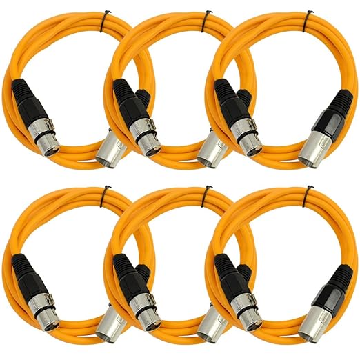 SEISMIC AUDIO - SAXLX-6 - 6 Pack of 6' Orange XLR Male to XLR Female Patch Cables - Balanced - 6 Foot Patch Cords