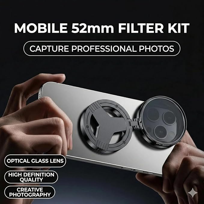 Anti-Glare Magnetic Phone Filter, Magnetic Anti-Glare CPL Filter, Reduces Reflections Enhances Colors, Professional 52mm Polarizing Filter, Foldable Portable Lens Attachment for Clear Photos (1pcs)