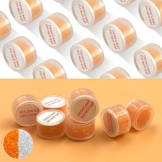 1 Gram 250 Packs Silica Gel Desiccant Canister,Orange to White Indicating Desiccants Capsules, Moisture Absorbers for Food Storage, Food Grade Desiccant Dehumidifiers