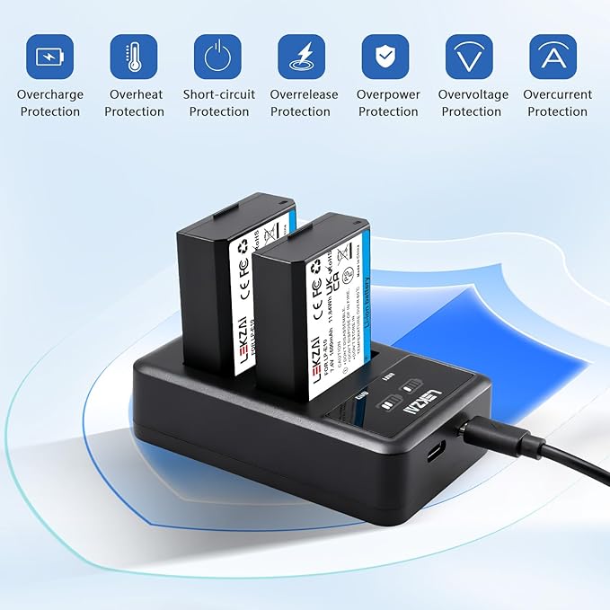 Lekzai 2 Pack 1600mAh Replacement LP-E10 Battery and Charger Compatible with Canon EOS Rebel T3/5/6/7 T100, Kiss X50/70/80/90, EOS 1100D 1200D 1300D 1500D 2000D 3000D 4000D Digital Cameras