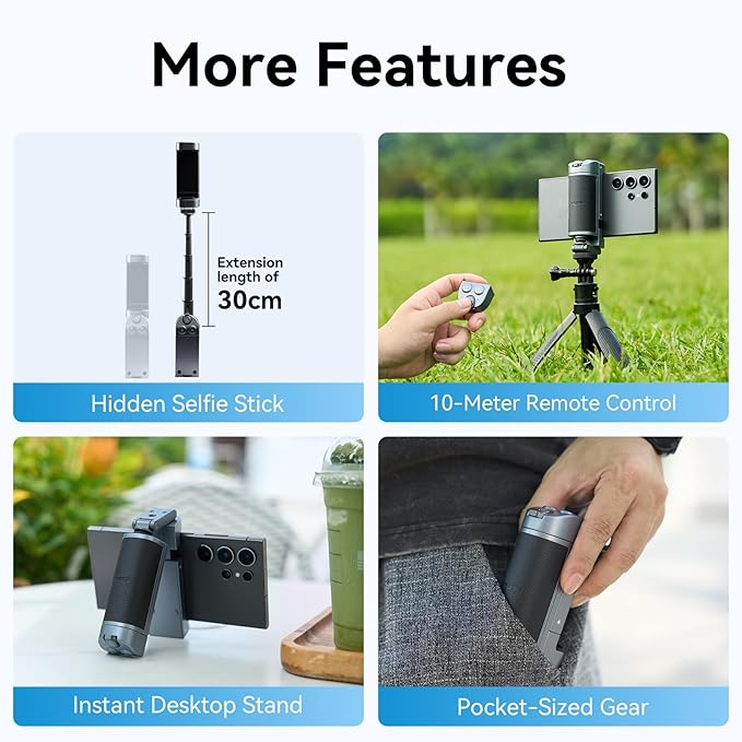 TELESIN Phone Camera Grip for Smartphone, Bluetooth Mobile Phones Handle Holder, Phone Shutter Grip Selfie Stick with Detachable Remote for One-Handed Control for iPhone Samsung Android Video Shooting