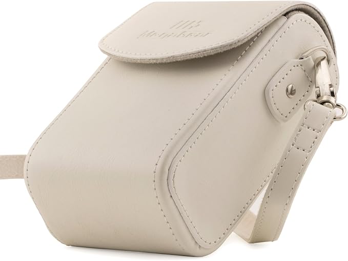 MegaGear Leather Camera Case with Strap compatible with Sony Cyber-shot DSC-RX100 V, Panasonic Lumix DMC-ZS45, DMC-ZS50, Nikon Coolpix P340, Canon PowerShot S120, Nikon Coolpix L28, White (MG1417)