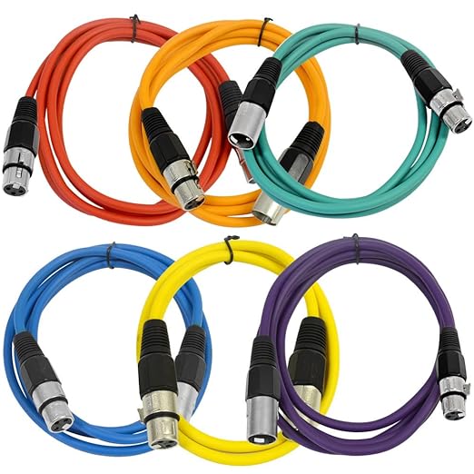 SEISMIC AUDIO - SAXLX-6 - 6 Pack of 6' Multiple Color XLR Male to XLR Female Patch Cables - Balanced - 6 Foot Patch Cords