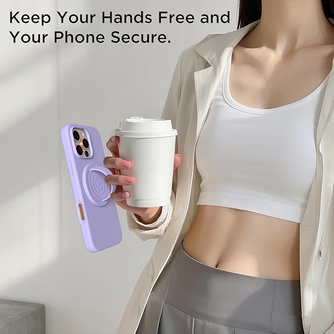 Magnetic Phone Grip Ring Holder, Liquid Silicone Magnet Cell Phone Grip Finger Loop, Compatible with Magsafe, Back of Phone for iPhone 17/16/15/14/13/12 Series, Lilac Purple