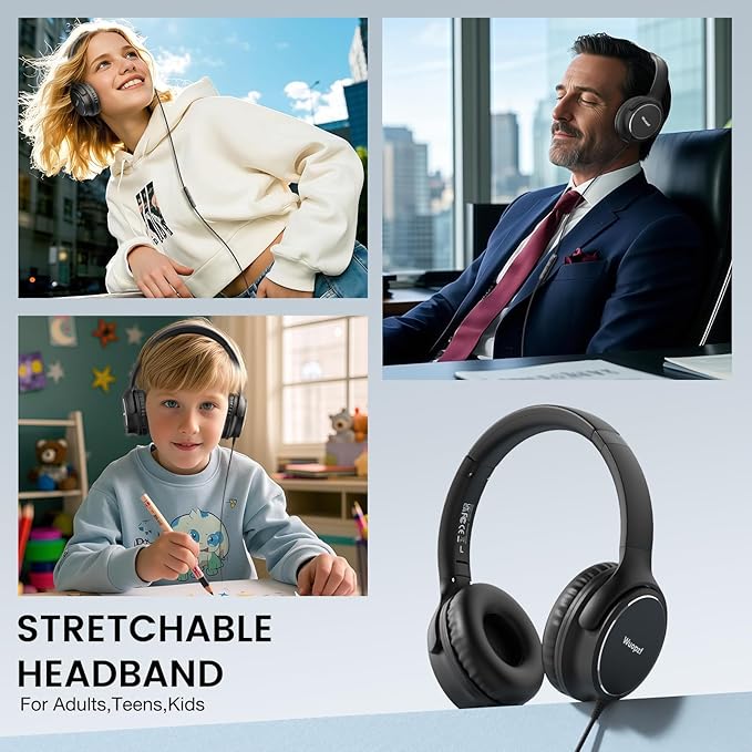 USB C Wired Over-Ear Headphones with Microphone, Volume Control, Share Port, and Adjustable Headband Foldable Stereo Headset for iPhone 16, Samsung, Laptop, Gaming, Travel