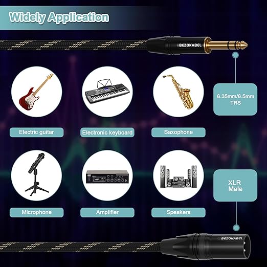 25ft 2packs XLR Male to 1/4 Male, TRS to XLR Nylon Braided Microphone Cable
