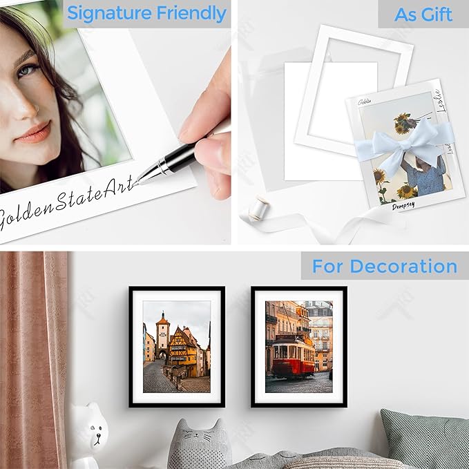 Golden State Art, Acid Free, Pack of 25, 11x14 White Picture Mats Mattes with White Core Bevel Cut for 9x12 Photo + Backing + Bags