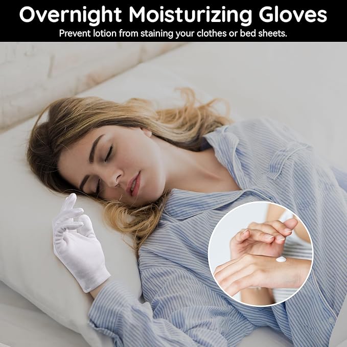 Segbeauty 24 Counts Moisturizing Gloves for Dry Hands, Cotton Hand Gloves Moisturizing Overnight, Washable White Gloves for Art Handling, Sleeping Gloves Thick Cotton Gloves for Men & Women Small