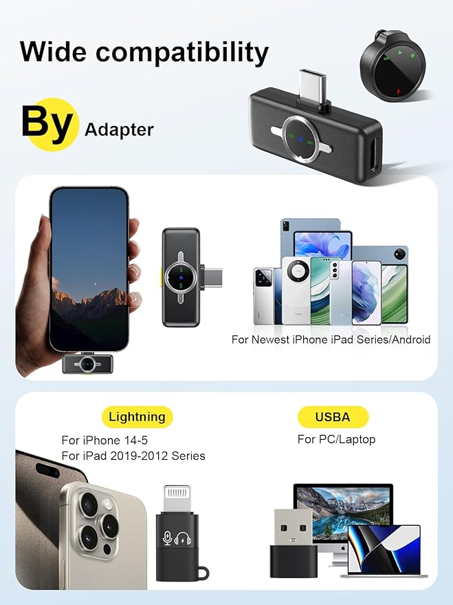 Wireless Lavalier Microphone for iPhone/Android/PC, LED Indicator Lapel Mic with 42H Charging Case, Noise Reduction, Magnetic, 328ft Mini Microphone for Video Recording, Interviews, TikTok, YouTube