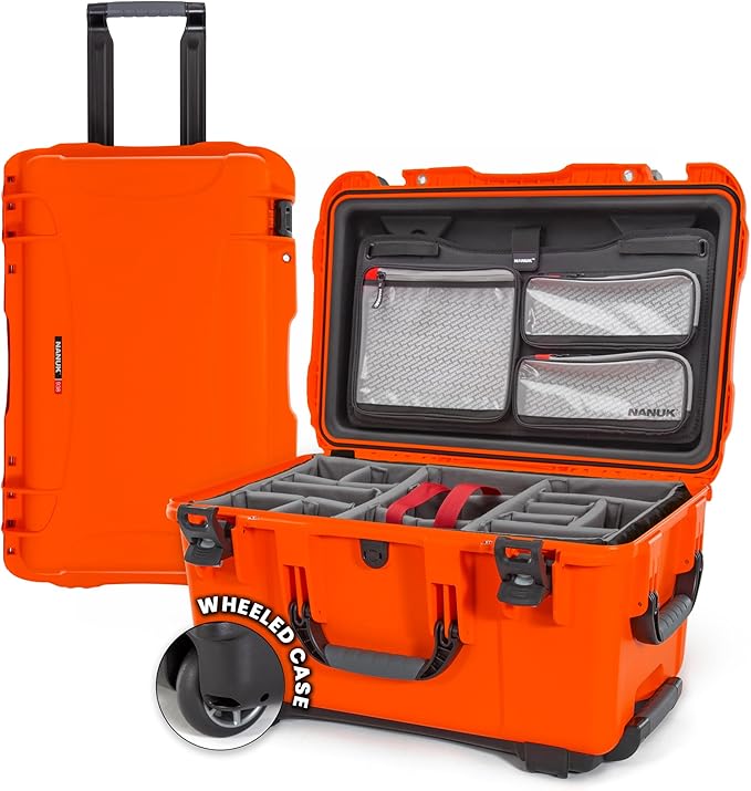 NANUK 938 Pro Photo Kit – Waterproof Travel Camera Hard Case with Padded Dividers and Wheels, 23.8” x 15.5” x 13.2”, Dustproof and Impact-Resistant, Ideal for Heavy Loads – Orange