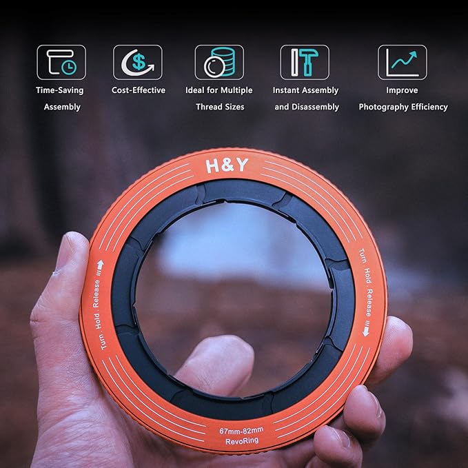 H&Y RevoRing Adjustable Step Up Ring 67-82mm to 82mm, Variable Lens Filter Adapter Ring, Universal Stepping System fits 67 72 77 82mm, Red