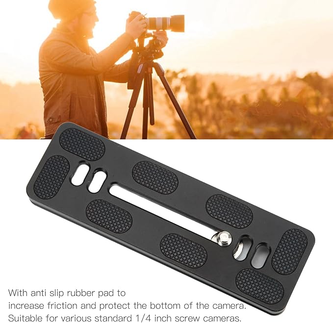 Quick Release Plate with 1/4 Inch Screw and D Ring, Arca Swiss Standard QR Plate for Camera Tripod Ball Head, Aluminum Alloy with Anti - Slip Rubber Pads (120mm)
