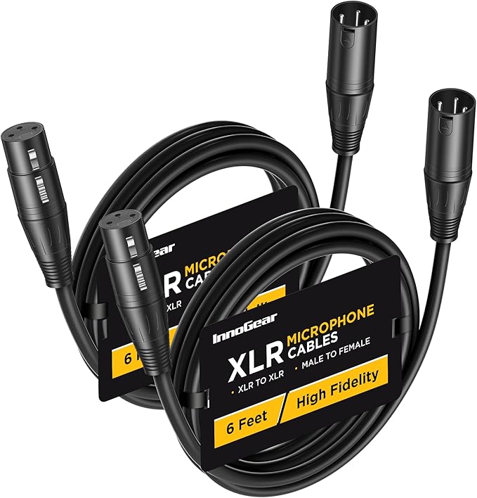 InnoGear XLR Microphone Cables, 6 Feet 2 Pack Oxygen-Free Copper Male to Female 3-Pin Balanced XLR Mic Cables Cord for Speaker Podcast Audio Mixer DMX Effector Amplifier Sound Card, Black