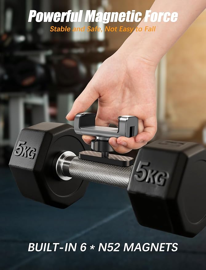 MOKPR Gym Magnetic Phone Holder【Strong Magnets】- 360 Adjustable Magnetic Phone Holders,Phone Holder Gym Accessories for Men Women Compatible with All Phones