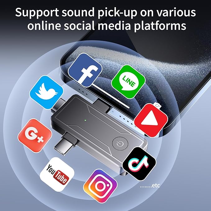 2 Pack Wireless Mini Lavalier Lapel Microphone for iPhone,Android Device(3 in 1) - 65ft Cordless Clip on Dual Mics with Noise Reduction 6H Working Time for Video Recording Vlogging, YouTube, Interview