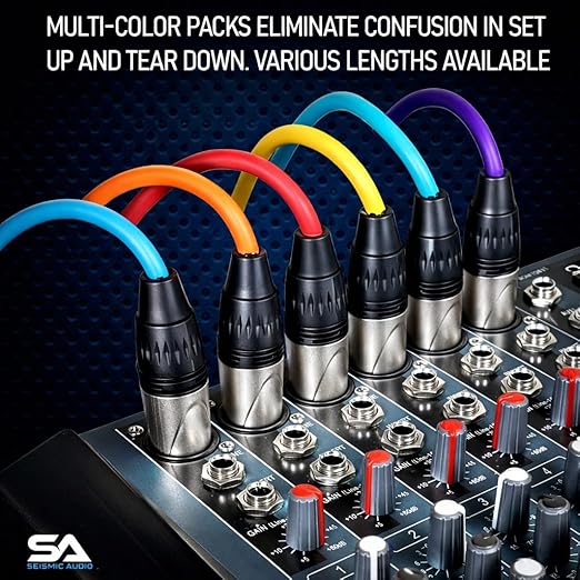 Seismic Audio SAXLX-2-6 Pack of 2 Feet Multiple Color XLR Male to XLR Female Patch Cables, Balanced Cords