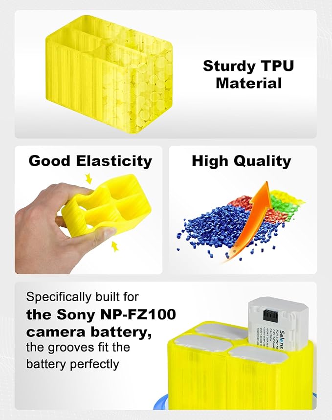 Selens TPU Air Bladder NP-FZ100 Camera Battery Case Bag Box for Sony NP-FZ100 Battery (Yellow 4 Sections)