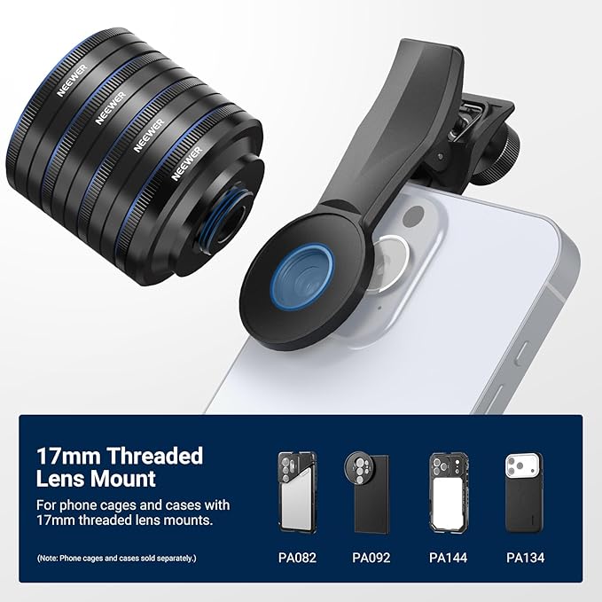 NEEWER Phone Macro Lens Kit, 4 Pcs Stackable Magnetic Closeup Lens Attachment Set with 17mm Threaded Clamp, Clip On Photography Accessories Compatible with iPhone Android Samsung, LS-87