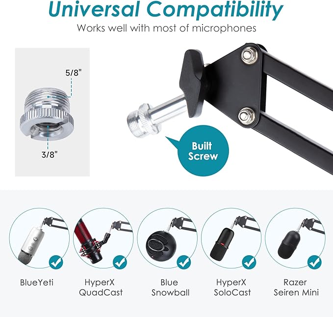 YOUSHARES Mic Stand - Microphone Arm with Upgraded Heavy Duty Clamp, Wall Mount and Universal Mic Holder for Blue Yeti/HyperX QuadCast ＆ Other Mics