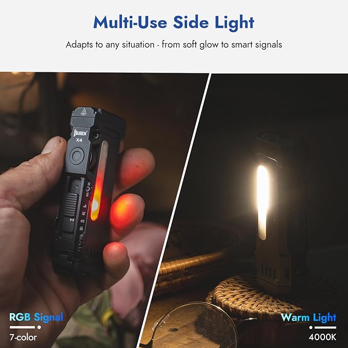 WUBEN X4 EDC Compact Flashlight with RGB Light, 1500 Lumens Mini Flashlight with Tactical Switch and Magnetic, IP68 Portable Pocket Clip USB C Flash Light for Camping, Checking, Emergencies