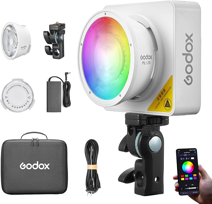 Godox ML100R Godox RGB Video Light 110W – 1800K-10000K Full Color, 14 FX Modes, USB-C/Multi-Power, High CRI 97+ for Live Streaming, TikTok, Photography & Filming