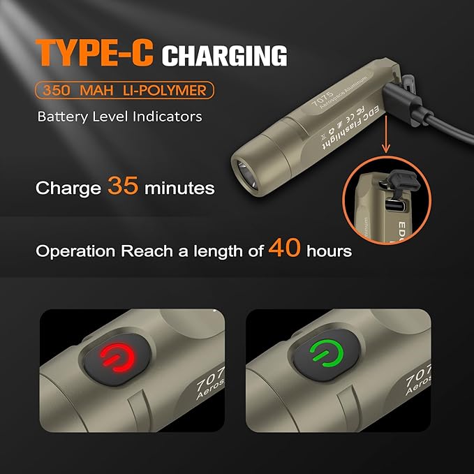 S15 Rechargeable Keychain Flashlight,650 High Lumen EDC Flashlight,Super Bright LED Mini Flashlight Be Suitable for Camping, Hiking,Outdoor Activities,Emergency（Khaki 6500K）