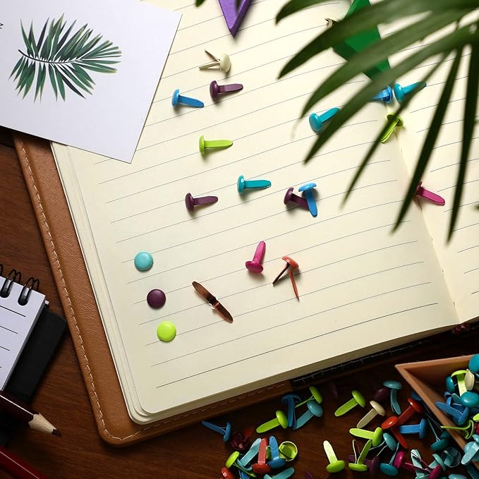 Hotop 500 Pcs Brads for Paper Crafts Metal Round Brass Paper Fasteners for Craft Art Crafting School DIY Supplies(0.3 x 0.6 Inch,Multicolored)
