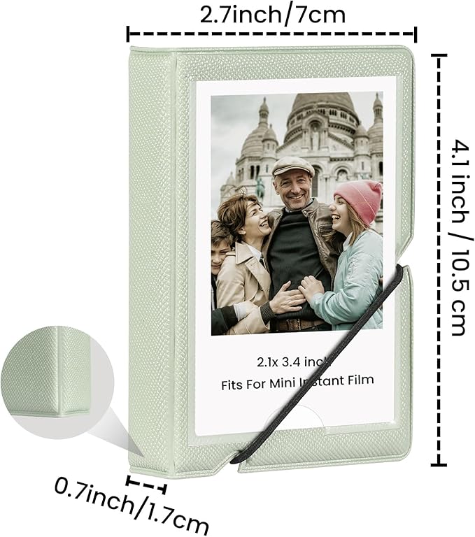 Lifting Mini Photo Album with 28 Pocket 2x3 Inch Pictures Fits for Fujifilm Instax Mini 7s 8 9 11 25 26 40 50s 90 Evo Z2300 Instant Camera, Polaroid Snap,Kpop Photocard Holder (Mint Green)