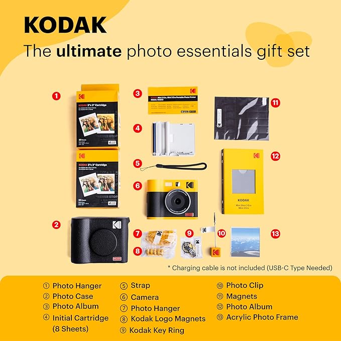KODAK Mini Shot 3 ERA 4PASS 2-in-1 Instant Camera and Photo Printer (Black, Camera + Initial 8 Sheets + 60 Sheets + Accessories)