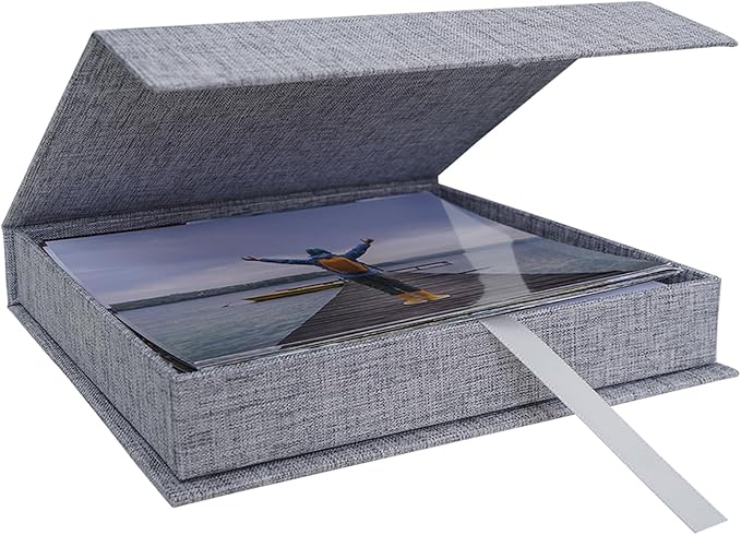 Cherrich 5x7 Photo Storage Box, Premium Linen Memory Box for Photos, Pictures, Certificates, Scrapbooking Supplies & Jewelry - Portable, Stackable Organizer for Home, Crafters & Collectors