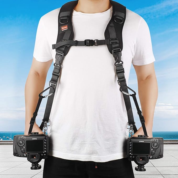 ztowoto Camera Strap Double Shoulder Camera Strap Harness Quick Release Adjustable Dual Camera Tether Strap with Safety Tether and Lens Cleaning Cloth for DSLR SLR Camera