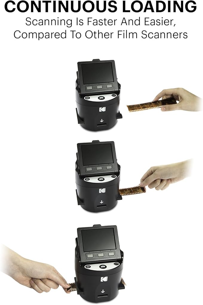 Kodak SCANZA Digital Film & Slide Scanner – Converts 35mm, 126, 110, Super 8 & 8mm Film to JPEG with 3.5" LCD, Easy-Load Inserts & Adapters