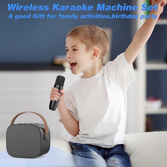 Mini Karaoke Machine,Funny Toys Christmas Birthday Gifts for Kids Age 4-12 Girls,Boys,Adults, Karaoke Microphone Toys for 4,5,6,7,8,9,10,11,12+ Year Old Girls Boys (Black 2 mics)