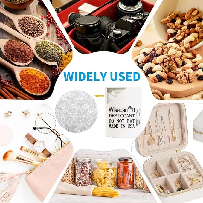 2 Gram 80 Pack Silica Gel Canister, Desiccant Canister, Silica Gel Capsules, Desiccant Capsules, Moisture Absorbers for Food Storage, Food Safe Dehumidifiers Wisecan