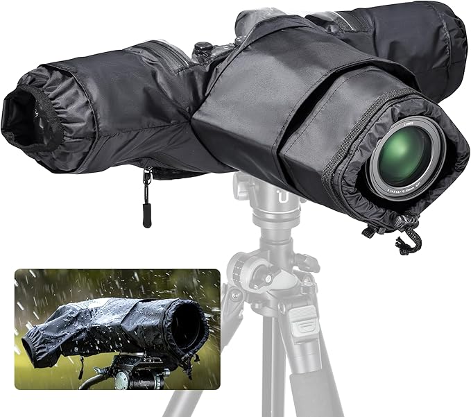 ULANZI RC01 Camera Rain Cover, Small Size Durable Nylon Raincoat Compatible with Canon Sony Nikon DSLR Mirrorless Vlog Camera & Lenses Within 260mm, with Sleeves, Drawstrings, Viewing Window