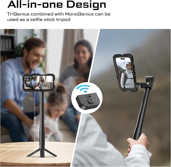 Freewell Genius Rig Cage for iPhone 16 Pro - Tool-Free Setup, Multifunctional Tripod and Monopod Handles, Bluetooth Remote