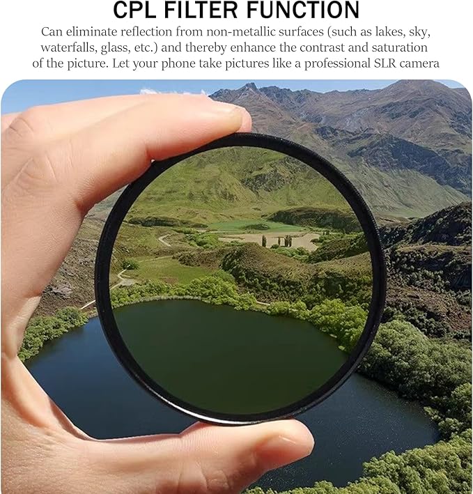 52mm Clip-on CPL Phone Camera Lens Filter Kit, Circular Polarizer Polarizing Filter Compatible with iPhone 16 15 14 13 12 11,Upgrade Smartphones Portable Polarizer