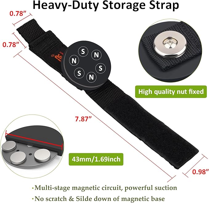 ULIBERMAGNET Strong Magnetic Storage Straps,Heavy Duty Magnetic Garage Storage Tool Organizer,Extension Cord, Cable, Rope,Tools for Garage,Pick-up,RV and Workshop(2 Pack/1.69INCH)