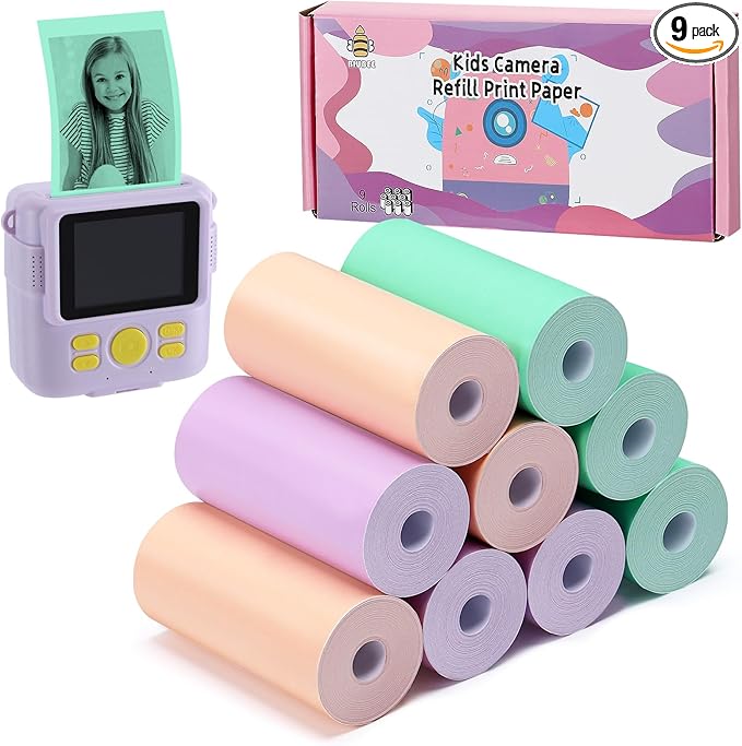 9 Rolls Kids Instant Camera Print Refill Paper- Photo Printer Thermal Paper Rolls Instant Print Camera Refill Paper for 4 5 6 7 8 9 10 Year Old Girls Boys Birthday Gifts, Candy Color